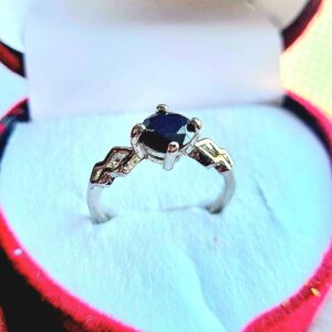 Silver-Plated Ring with Unique Band Design & Black Stone Ring