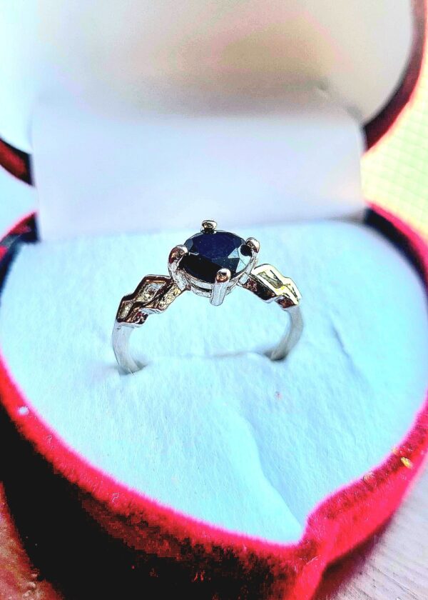 Silver-Plated Ring with Unique Band Design & Black Stone Ring