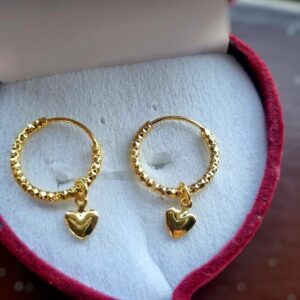 Golden Round Earrings with Heart Charm