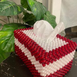 Luxury Handmade Beaded Tissue Box Cover – Decorative Pearl Beads Design